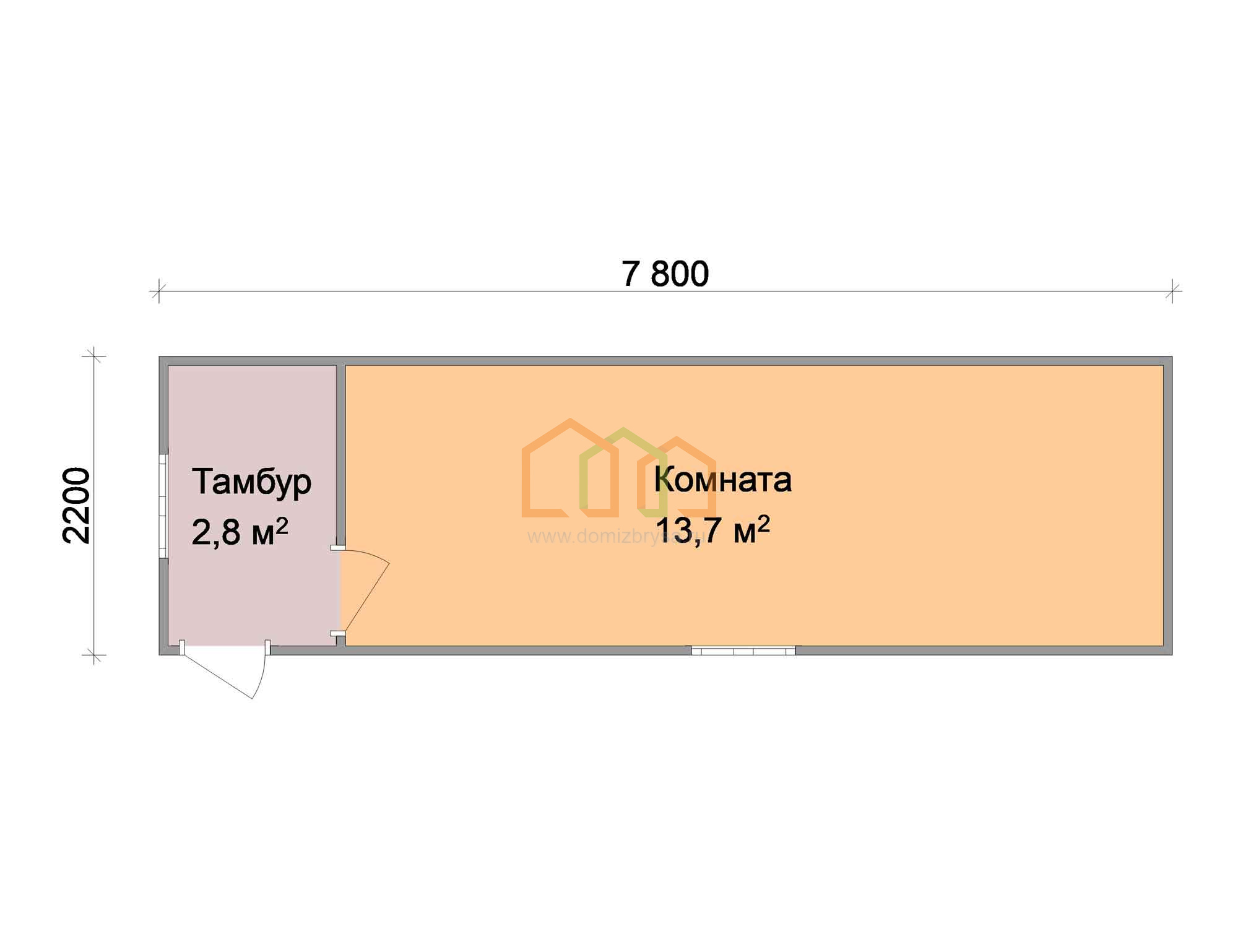 Дачная бытовка эконом Фуксия - 1 7.8x2.2 Площадь: 17.16 м² в готовом виде  под ключ в Борисоглебске и области