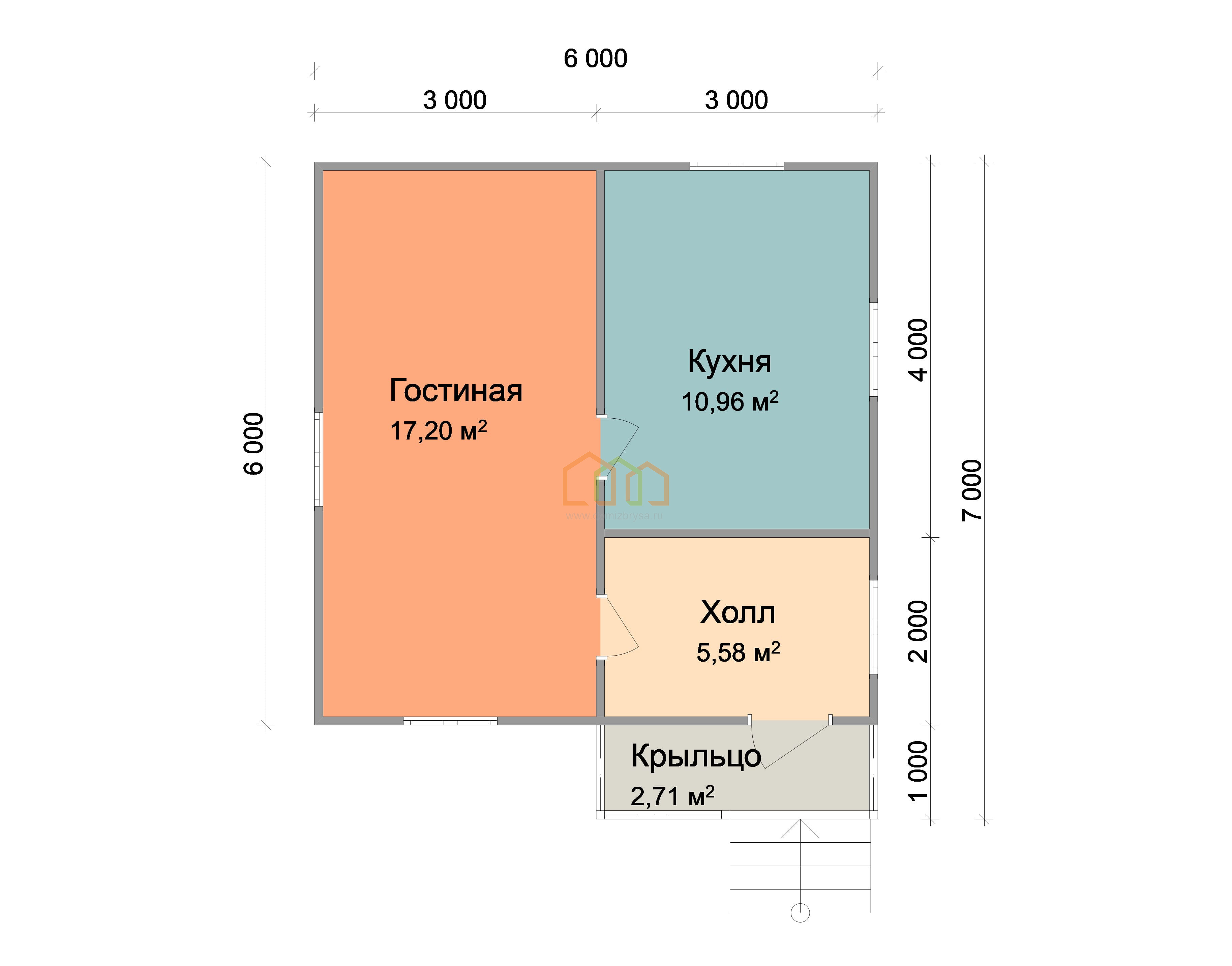 Одноэтажный каркасный дом 6х6 - цена 1018500 руб под ключ в Борисоглебске.  Площадь: 39 м² с крыльцом