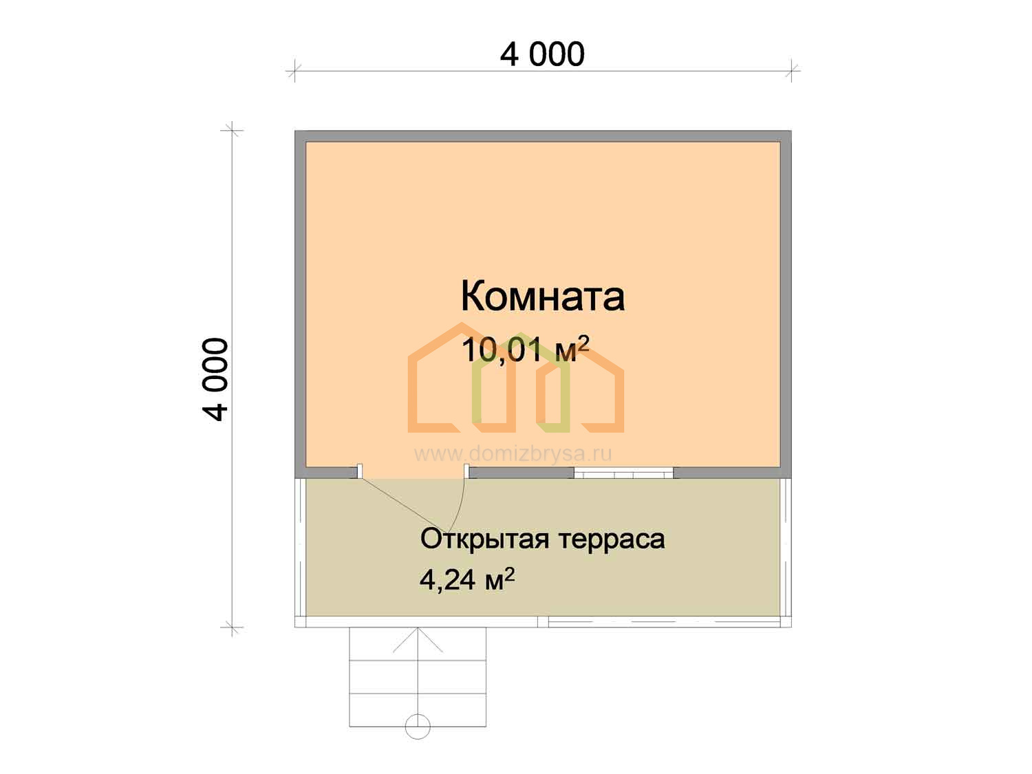 Каркасный садовый домик с террасой Липа (КТ) 4x4 Площадь: 16 м? с террасой  под ключ в Борисоглебске